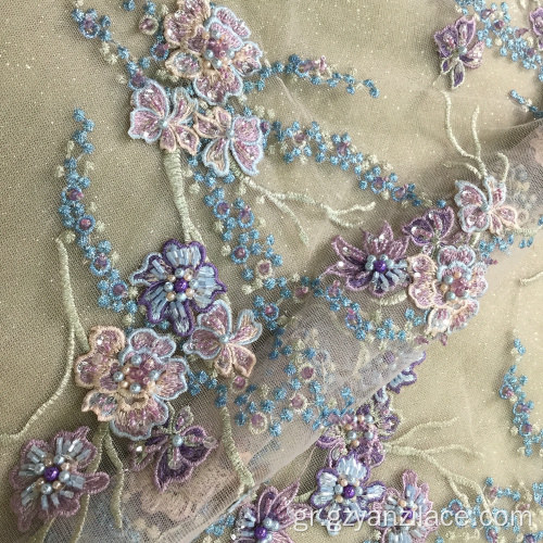 Μωβ χειροποίητο κορδόνι κρύσταλλο Lace Fabric